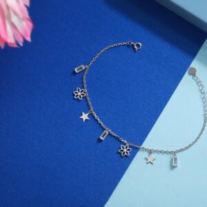 92.5 Silver Star & Flower Charm Bracelet – Shine Every Moment